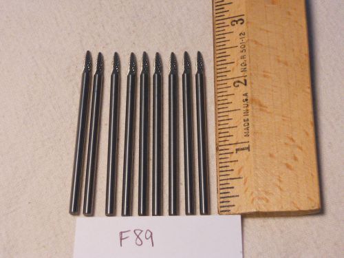 9 NEW 1/8&#034; SHANK CARBIDE BURRS. VERY COMMON SHAPE. LONGS. USA MADE  {F89}