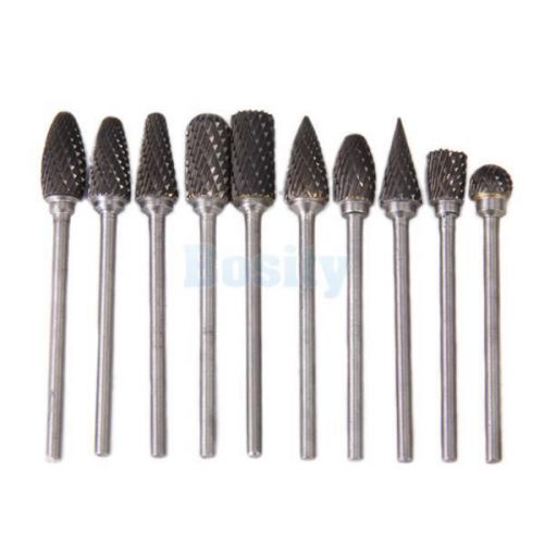 10pcs Tungsten Carbide Rotary Burr Drill Grinding Head 6mm Dia. Double Cut Burrs