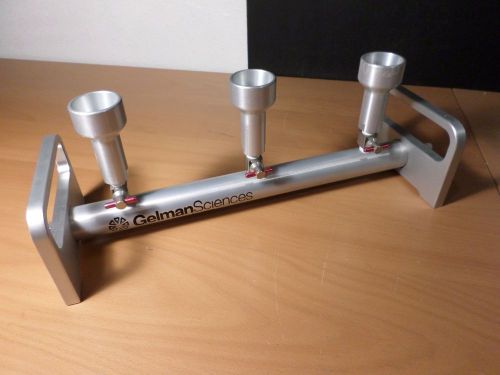 GELMAN SCIENCES Aluminum 3-Place Microfiltration Filter Funnel Vacuum Manifold