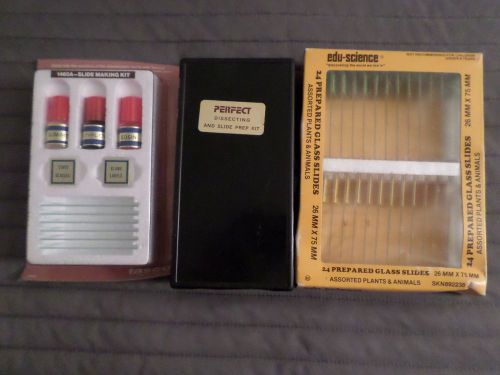 Lot edu-science prepared glass slides - animal + plant, 18 clear slides for sale