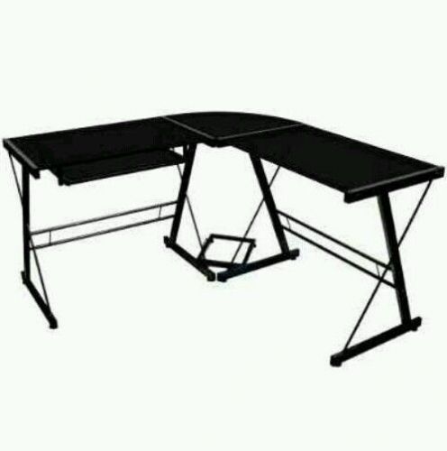 Modern black wood office computer desk corner executive workstation student