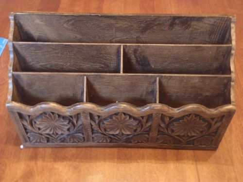 Vtg Lerner Desk Top Organizer Letter Mail Holder Faux Carved Wood IPod GUC