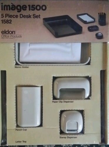 Vintage 1970&#039;s nos rare eldon image 1500 5 piece desk set 1582-beige for sale