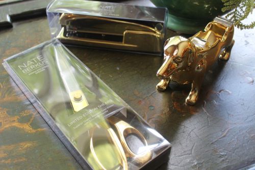 Lmt. Ed. Nate Berkus Hollywood Regency Gold Stapler, Dog Tape Holder &amp; Scissors