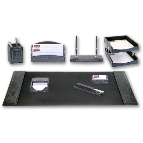 Dacasso avellino crocodile 9-piece desk set - leather - black for sale