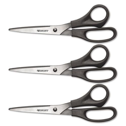 3 Pack Westcott Scissors Office School Black 8&#034;Inch Stainless Steel Pointed Tip