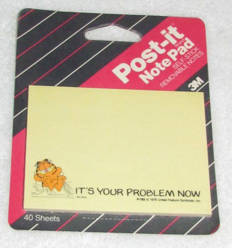 NEW! 1990 3M GARFIELD JIM DAVIS &#034;IT&#039;S YOUR PROBLEM NOW&#034; POST-IT NOTES PAD U.S.A.