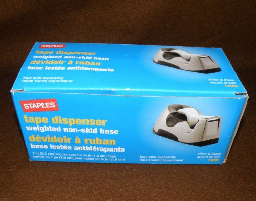 DESKTOP SILVER &amp; BLACK TAPE DISPENSER 13566 1&#034; Core Non-Skid Base NEW IN BOX