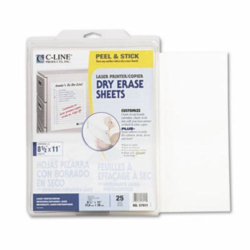 C-line Peel and Stick Dry Erase Sheets, 8 1/2 x 11, 25 Sheets per Box (CLI57911)