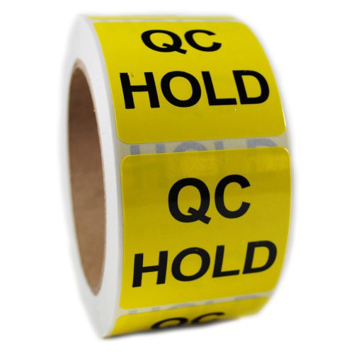 Glossy yellow &#034;qc hold&#034; sticker label - 2&#034; by 2&#034; - 500 ct for sale