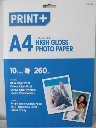 10 SHEETS A/4  210 x 297mm HIGH GLOSS PHOTO PAPER 260GSM