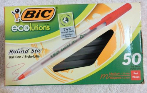 BIC Ecolutions Round Stic Recycled Ballpoint Stick Pen Medium Point 50ct Red