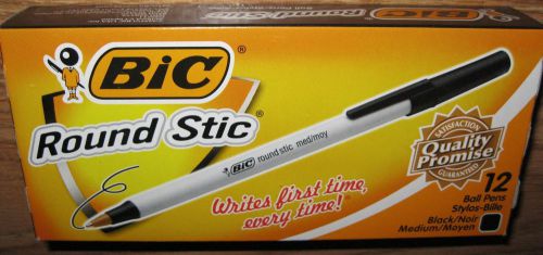 NEW BIC Round Stic Ballpoint Pen Black Ink Medium Point 1/Doz GSM11