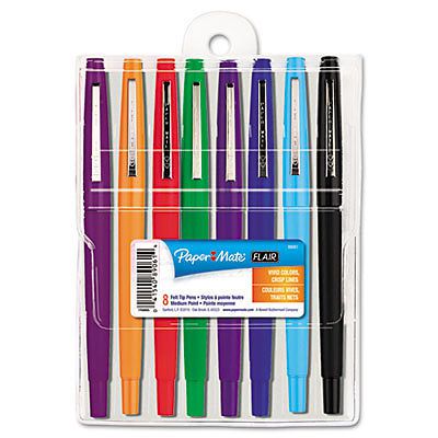 Point Guard Flair Porous Point Stick Pen, Assorted Ink, Medium, 8 per Set