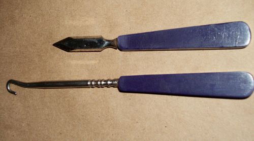 Set of Vintage Celluloid Bakelite PURPLE BUTTON HOOK and INK ERASER Scalpel