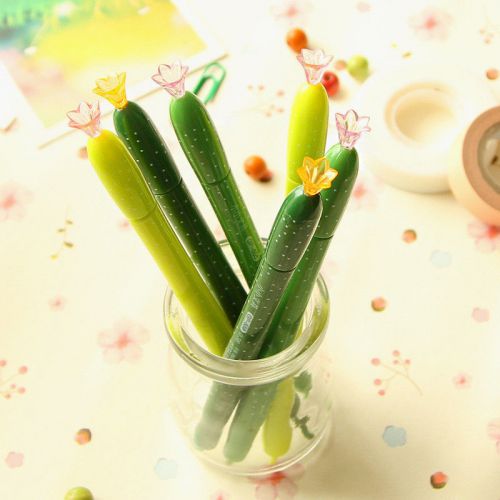 New 12pcs Creative Stationery little Cucumber 0.5mm Extra Fine Gel Ink Pen Black