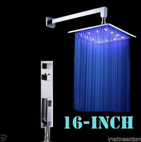 Luxury Polish Chrome 16&#034; Thermostatic LED Rain Shower Faucet + Handshower Head