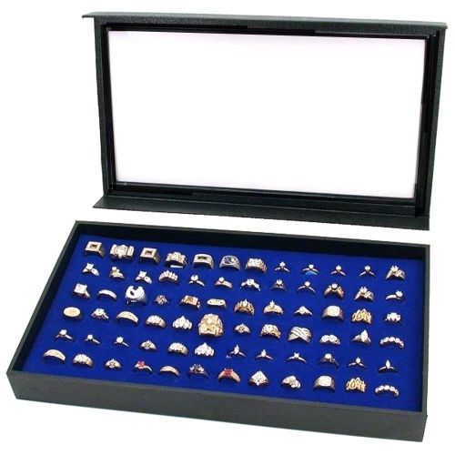 1 blue 72 ring display storage box case with detachable magnetic acrylic lid top for sale