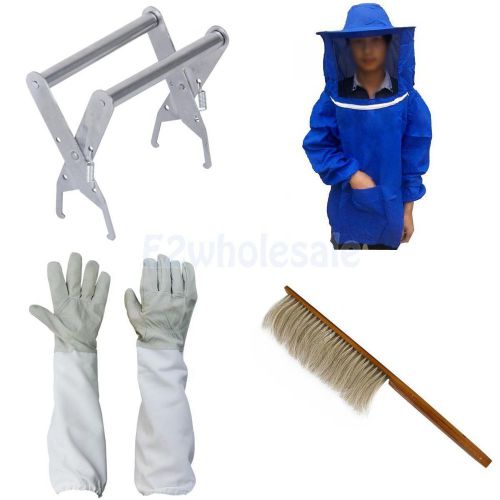 Beekeeping Jacket Veil Protect Smock Hat + Gloves + Horsehair Brush + Hive Frame