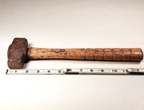 Vtg bronze square nose no spark hammer lixie e hickory handle mallet tool 1940s for sale