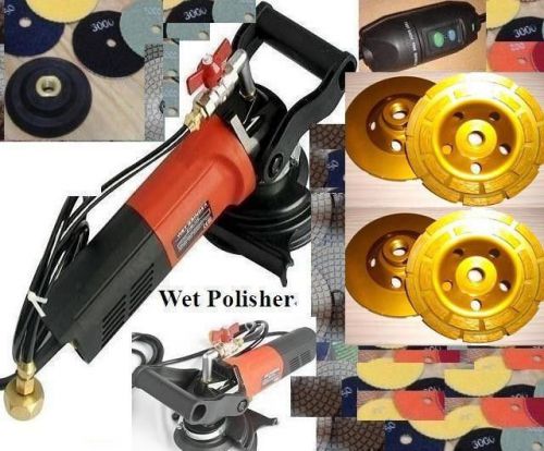 220V Wet Polisher Concrete Stone 5&#034; Polishing Pad 16 Pad 2 Cup Wheel Granite