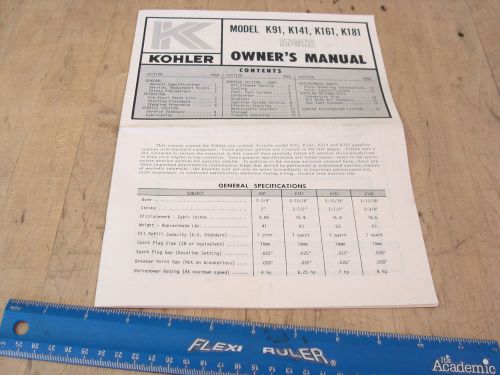 KOHLER ENGINE OWNER&#039;S MANUAL-K91, K141, K161, K181--