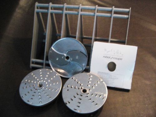 Lot of 3 Robot Coupe Blades Discs plus Storage Rack!