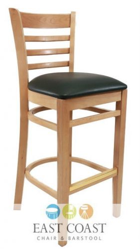 New Wooden Natural Ladder Back Restaurant Bar Stool with Green Vinyl Seat