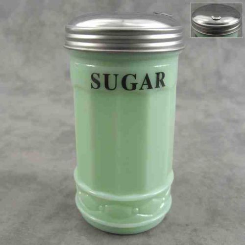 JADEITE GREEN GLASS SUGAR SHAKER with FLIP SPOUT DISPENSER ~ DINER STYLE ~