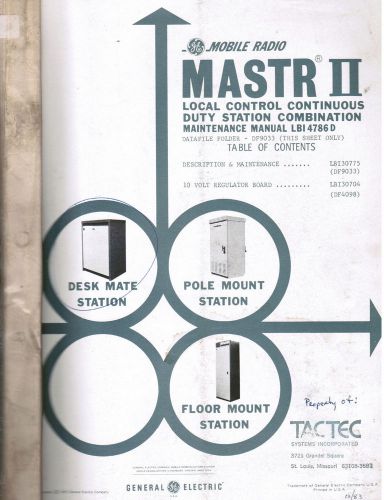 GE Manual #LBI- 4786 Mastr II Local Control Continuous Duty Station