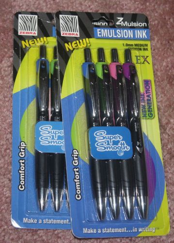 Zebra 34208 Zmulsion EX Ret Ballpoint Medium Assorted (Two) 4 Packs