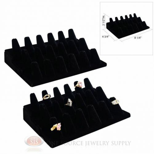 (2) 2 1/2&#034; Black Velvet 18 Finger Ring Display Jewelry Showcase Presentation