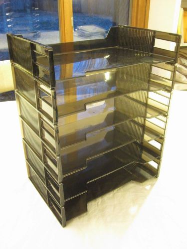 6 Stackable Side-Load Desk Paper Document Trays Letter File Organizer Tiered Vtg