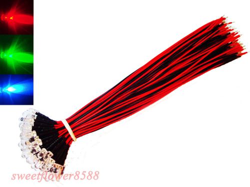 10x  5mm RGB Fast Flash LED Rainbow Red Green Blue Pre Wired led Light 12V 20cm