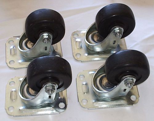 Set 4 Rubber Wheel Casters 2 1/2&#034; Wheel - Silver/Chrome Swivel - 4 Hole Mount