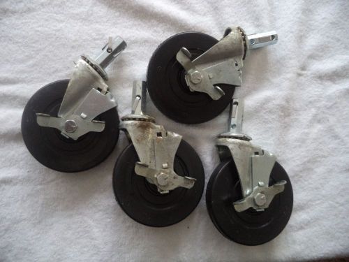 4 pieces 5&#034; wheel 3/4&#034; octagon stem swivel casters w brake, zinc plated new old for sale