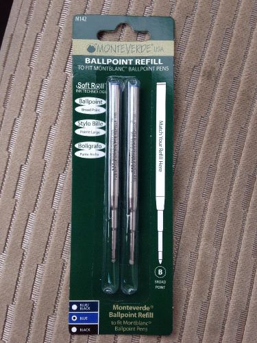 Monteverde Ballpoint Set of 2 Pen Refill Fits MontBlanc, Blue, Broad Point M142