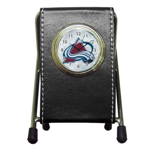 Custom Colorado Avalanche Leather Pen Holder Desk Clock (2 in 1) Free Shipping