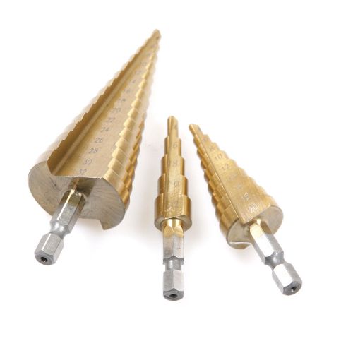 3 Pcs Hex Shank Step Drill Bit Set 4-32 4-20 4-12 mm Free Shipping