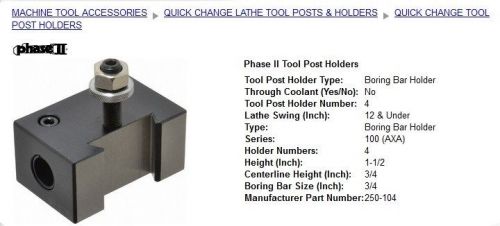 Phase II Quick Change Tool Post Holder - Boring Bar Holder - Part# 250-104