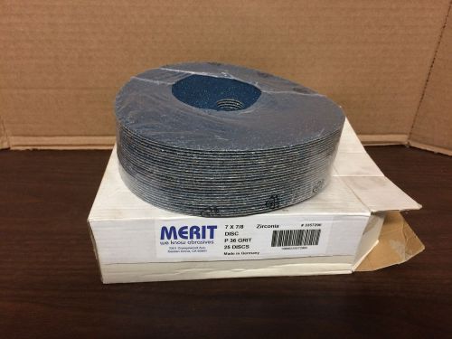 Merit Abrasive; 7&#034; x 7/8&#034; Disc 36 Grit Zirconia (Lot of 25)