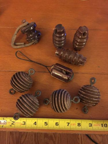 Lot of 9 Ceramic insulators Porcelain Brown Antique Beehive + Roller Junk Drawer