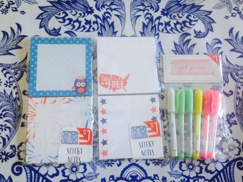 Target Dollar Spot Lot: 4th of July sticky notes, gel pens