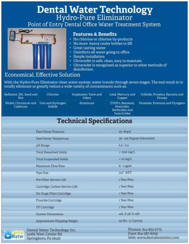 Hydro-pure eliminator full office dental water system for sale