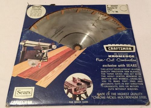 Sears Craftsman Kromedge Free-Cut Bench Saw Blade 12&#034; 932637 3/4-5/8&#034; Arbor