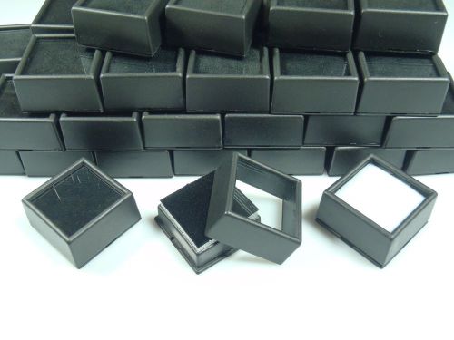 100pc black 1-1/2&#034;x3/4&#034; square glass top gem box storage/display gold/gems/coins for sale