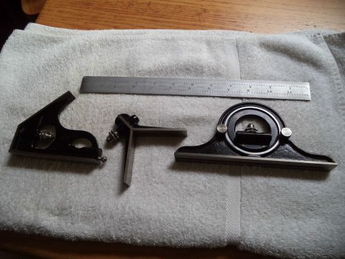 STARRETT 4 PIECE MACHINIST SQUARE-PROTRACTOR-RULE-CENTER FINDER