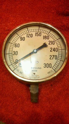 Vintage marsh Brass compound water Pressure Gauge, , Steampunk, Water, Antique