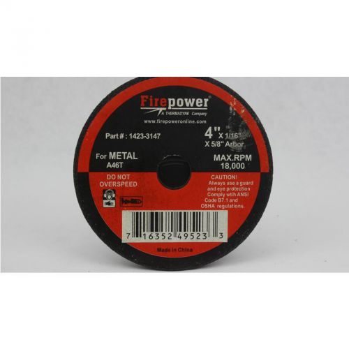 Type 1 Abrasive Cut-Off Wheel For Metal, 4&#034; X 1/16&#034; X 5/8&#034; Firepower 1423-3147