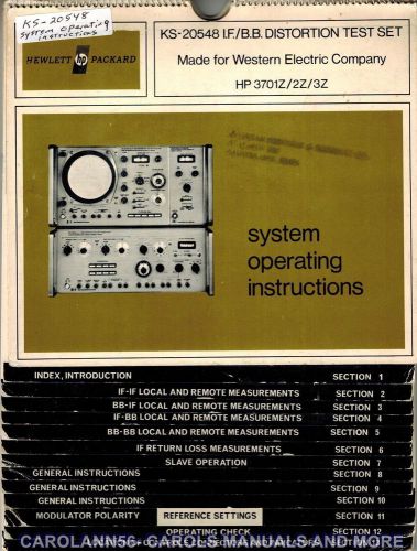 HP Manual KS 204548 SYSTEM OPERATING INSTRUCTIONS 3701Z 2Z 3Z Distortion Test Se